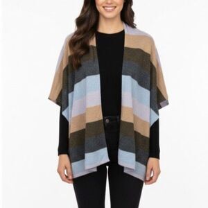 Nordstrom Gray Lilac Blue Tan Stripe Cashmere Ruana Open Front Cardigan O/S